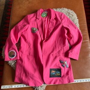 Chic Pink Blazer with Fun Patches
